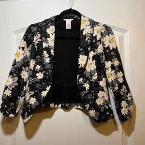 Candie's XS Unstructured Blazer Black White and Yellow Floral